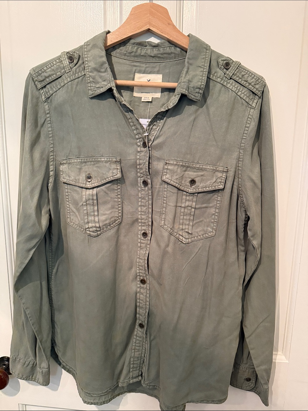 American Eagle Outfitters Olive-Green Button-Down Utility Shirt